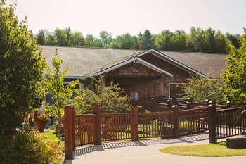 The exterior of the Good Harbor tasting room in Lake Leelanau, Michigan.