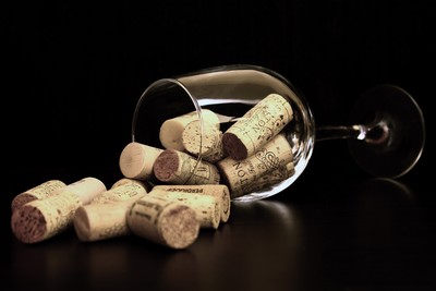 Wine corks in wine glass