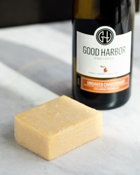 Good Harbor Vineyards Unoaked Chardonnay with a lightly aged cheddar