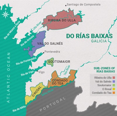 Map of Rias Baixas, Spain